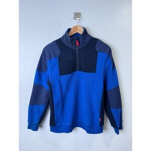 Topo Designs Men's Global 1/4 Zip Sweater Fleece Blue Black Small